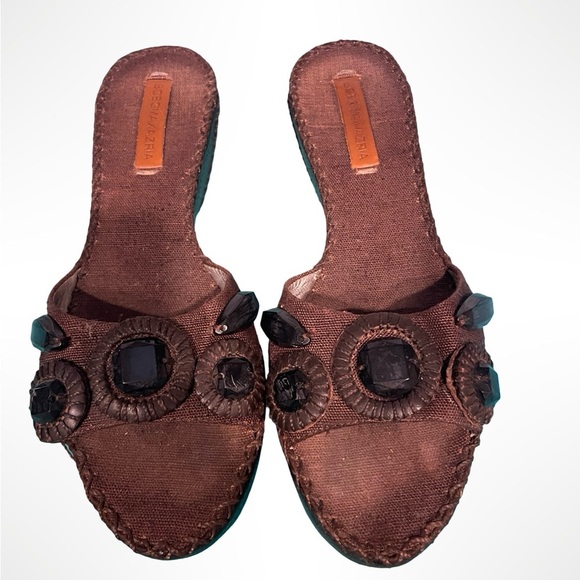 BCBGMaxazria wedge sandals with beaded embellishments women’s size 7 - Picture 1 of 5